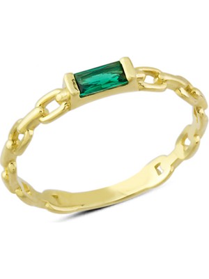 Harem Altın 14 Ayar Altın Yeşil Taşlı Zincirli Yüzük YZK177