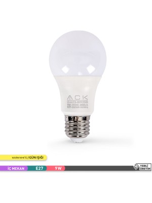 Ack A60 Led Ampul 3000K Gün Işiği 800Lm 9W E27