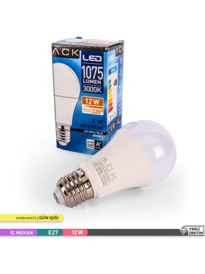 Ack A60 Led Ampul 3000K Gün Işiği 1075Lm 220-240V 12W E27