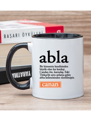 Hediye Dükkanı Kişiye Özel  Abla Kelime Anlamı Siyah Kupa Bardak