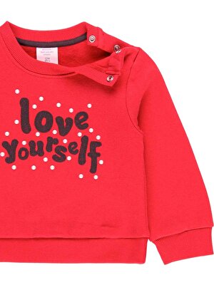 Boboli Kız Bebek Uzun Kollu Sweatshirt Yazı Baskılı Kırmızı