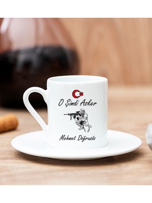 Hediye Dükkanı Kişiye Özel  Askere Hediye Beyaz Türk Kahvesi Fincanı