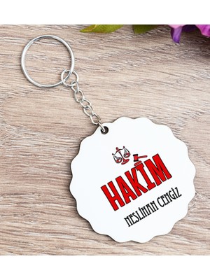 Hediye Dükkanı Kişiye Özel  Hakim Ahşap Anahtarlık