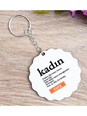 Hediye Dükkanı Kişiye Özel  Kadın Kelime Anlamı Ahşap Anahtarlık