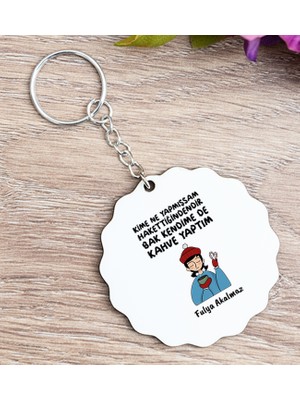 Hediye Dükkanı Kişiye Özel  Bak Kendime De Kahve Yaptım Ahşap Anahtarlık