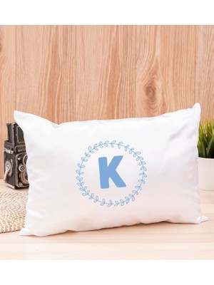Hediye Dükkanı Kişiye Özel  Mavi Renkli Baş Harf Tasarım Dikdörtgen Yastık