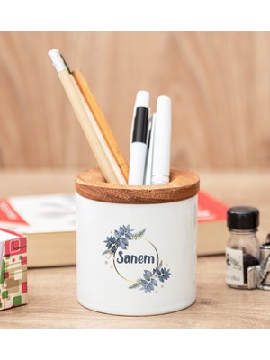 Hediye Dükkanı Kişiye Özel  Çiçek Desenli Isme Özel Kalemlik