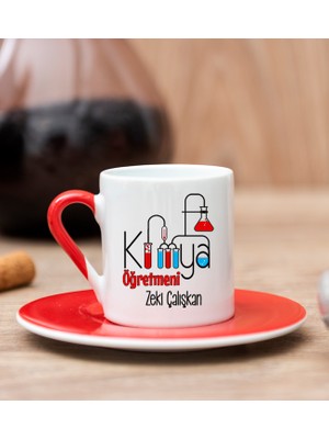 Hediye Dükkanı Kişiye Özel  Kimya Öğretmeni Kırmızı Türk Kahvesi Fincanı
