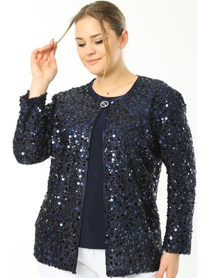 Ladies First Büyük Beden 3702 Lacivert Ceket+Bluz Takım