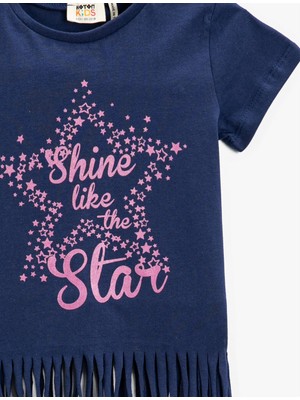 Koton Kız Çocuk Yıldız Baskılı Püsküllü Tişört Pamuklu