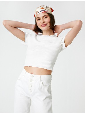 Koton Bisiklet Yaka Kısa Kollu Crop Tişört