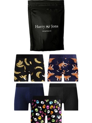 Harry Jons Erkek 5'li Desenli Renkli Pamuklu Premium Hijyenik Paket Boxer