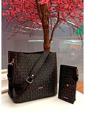 Just Polo Kadın Siyah Çanta Cüzdan Kombini TM2117