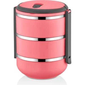 3 Katlı Sızdırmaz Yemek Termosu Sefer Tası Saklama Kabı Pembe 2,25 Litre Pembe