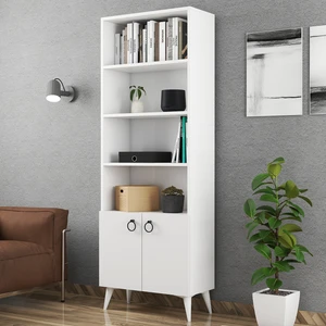 Mobilya 2 Kapaklı Beyaz Kitaplık 65x180 cm Suntalam Modern Tasarım Geniş Saklama Alanı