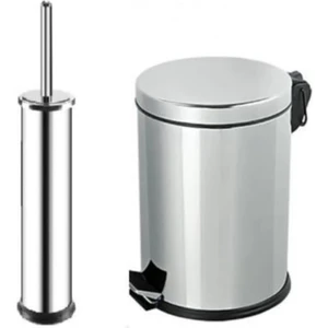 Arı Metal Paslanmaz Pedallı Çöp Kovası 5 Lt + Tuvalet Fırçası Banyo Seti