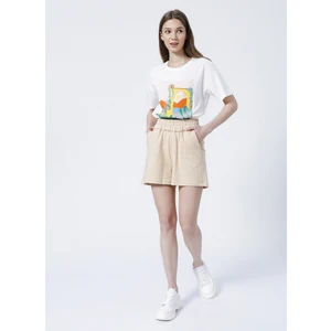 Lastikli Basic Düz Bej Kadın Şort - YING