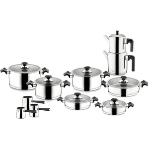 King Ideal Cam Kapak 20 Parça Çelik Çeyiz Seti-Simli Siyah