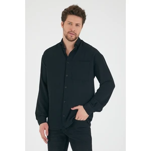 Mero Life Erkek Siyah Oversize Tek Cepli Dökümlü Kumaş Salaş Gömlek