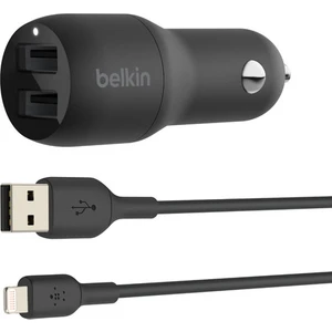 Belkin 24W  Hızlı Araç Şarj Cihazı 2 Port USB Siyah+Apple Lightning Kablo