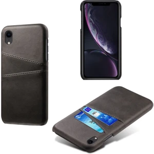 iPhone Xr Için Çift Kart Yuvalı Pu Deri Kaplamalı Sert Pc Telefon Kılıfı - Siyah   (Yurt Dışından)