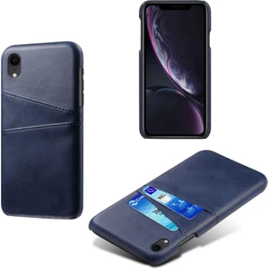 iPhone Xr Için Çift Kart Yuvalı Pu Deri Kaplamalı Sert Pc Telefon Kılıfı - Mavi   (Yurt Dışından)