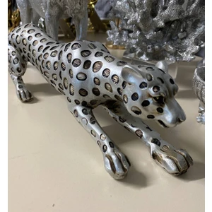 Mirsa Global Leopar Eskitme Gümüş Dekoratif Biblo