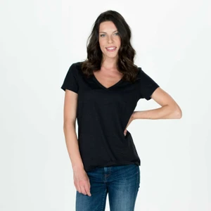 Think Simple Kadın Derin V Yaka T-Shirt - Siyah