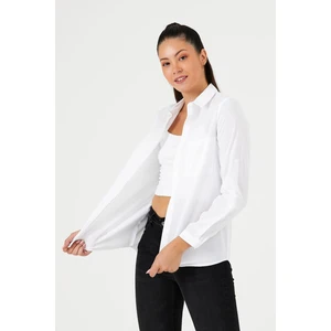 Pera Club Kadın Uzun Kol Gömlek Düz Renk Günlük Kullanım İçin Cep Detaylı