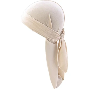 Erkek Kadife Bandana Şapka Durag Uzun Kuyruk Müslüman Headwrap Kemo Şapka Bej (Yurt Dışından)