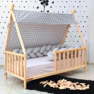 Montessori Yatak Ahşap Doğal Çam Karyola Bodrum