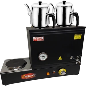 Çift Demlikli 30 Lt. Pleytli Çay Kazanı - Elektrikli Siyah Kahveci Ocağı +Demlik