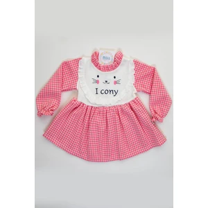 Mika Bebek Kedi Figürlü Pembe Beyaz Kız Bebek Mevsimlik Elbise