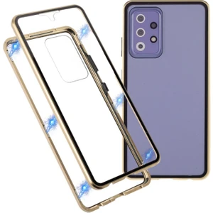 Galaxy A52 4g/5g / A52S 5g Için  Manyetik Metal Çerçeve + Çift Taraflı Temperli Cam Telefon Kılıfı - Altın (Yurt Dışından)