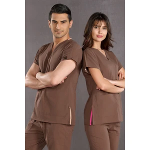Doktor Hemşire Forması Likralı Kahverengi Scrubs Takım