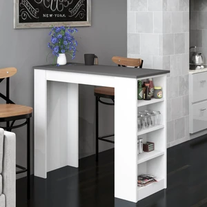 Tekila Raflı Bar Masası, Yemek, Mutfak Masası Beyaz-Antrasit (Bar Table)
