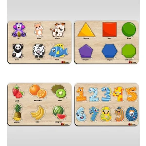 Bk Toys Çocuklar Için 4’lü Ahşap Figürlü Eğitici-Öğretici Yapboz Puzzle-1