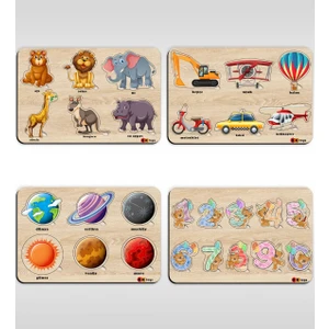 Bk Toys Çocuklar Için 4’lü Ahşap Figürlü Eğitici-Öğretici Yapboz Puzzle-3