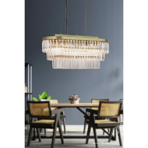 Linsa 70 x 30 Cm'lik Kristal Cam Taşlı Yemek Masası Üstü Lüks Avize - (Eskitme Renk)