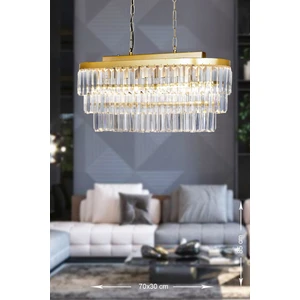 Linsa 70 x 30 Cm'lik Kristal Cam Taşlı Yemek Masası Üstü Lüks Avize - (Sarı Yaldız)