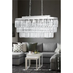 Linsa 70 x 30 Cm'lik Kristal Cam Taşlı Yemek Masası Üstü Lüks Avize - (Gümüş Yaldız)