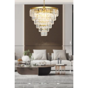 Linsa 55 Cm'lik Kristal Cam Taşlı Lüks Avize - (Sarı Yaldız)