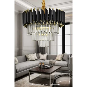 Palmira 40'lık Kristal Taşlı Lüks Avize - (Siyah-Gold)