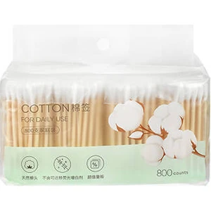 Beyaz Ahşap Çubuk Pamuklu Kulak Temizleme Çubukları 800 Adet Doğal Malzeme ile