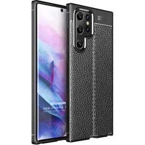 Samsung Galaxy S22 Ultra Kılıf Deri Dokulu Silikon Siyah