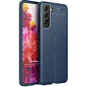 Samsung Galaxy S22 Kılıf Deri Dokulu Silikon Lacivert