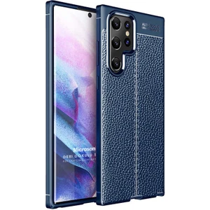 Samsung Galaxy S22 Ultra Kılıf Deri Dokulu Silikon Lacivert