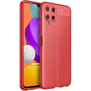 Samsung Galaxy M22 Kılıf Deri Dokulu Silikon Kırmızı