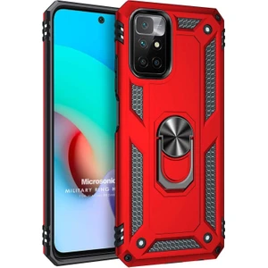 Xiaomi Redmi 10 Kılıf Military Ring Holder Kırmızı
