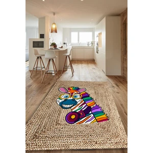 Renkli Zebra Desenli Jüt Halı (Makinada Yıkanabilir Kaymaz Dot Taban) - ES1266